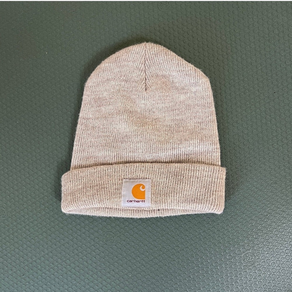 Carhartt Acrylic Watch Hat Beanie Oatmeal Tan Heather Rib Knit Logo Gorp A18
